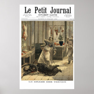 肉屋の殺人事件 – 1892年フランスの新聞プリント ポスター