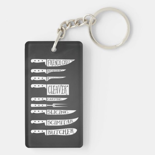肉屋の肉切りをレシピする訓練生シェフ調理師ナイフ キーホルダー (裏面)