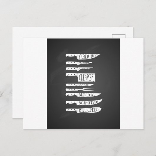 肉屋の肉切り包丁を使った料理長の調理師レシピナイフ ポストカード (正面/裏面)