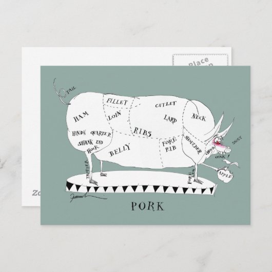 肉屋は豚を切るトニー・フェルナンデス葉書 ポストカード (正面/裏面)