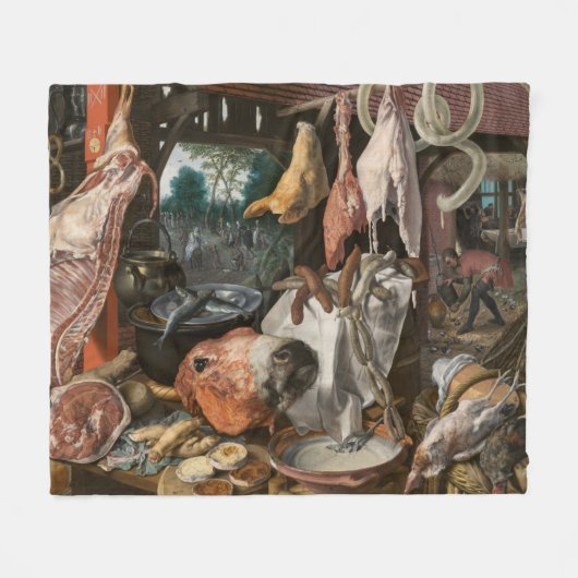 肉屋（Pieter Aertsen著） フリースブランケット (正面(横))