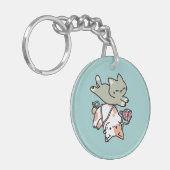 肉球と遊び – 愛らしい猫のイラスト キーホルダー (正面左)