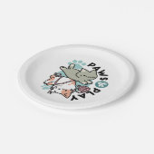 肉球と遊び – 愛らしい猫のイラスト ペーパープレート (アングル)