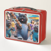 肉球のハンドルと友人を持つ猫 メタルランチボックス (正面)