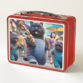 肉球のハンドルと友人を持つ猫 メタルランチボックス (裏面)