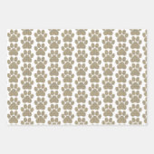 肉球の形のチェック柄のタンカラーの犬と猫 ラッピングペーパーシート (正面)