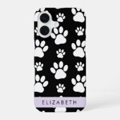 肉球の模様、犬の肉球、モノクロ、あなたの名前 iPhone 16ケース (裏面)