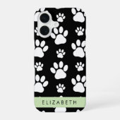 肉球の模様、犬の肉球、モノクロ、あなたの名前 iPhone 16ケース (裏面)