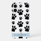 肉球の模様、犬の肉球、モノクロ、あなたの名前 iPhone 16ケース (裏面)