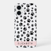 肉球の模様、犬の肉球、モノクロ、あなたの名前 iPhone 16ケース (裏面)