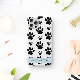 肉球の模様、犬の肉球、モノクロ、あなたの名前 iPhone 16ケース