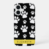 肉球の模様、犬の肉球、モノクロ、あなたの名前 iPhone 16ケース (裏面)