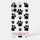 肉球の模様、犬の足、モノクロ、あなたの名前 iPhone 16ケース (裏面)