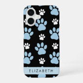 肉球の模様、青い肉球、犬の肉球、お名前 iPhone 16ケース (裏面)
