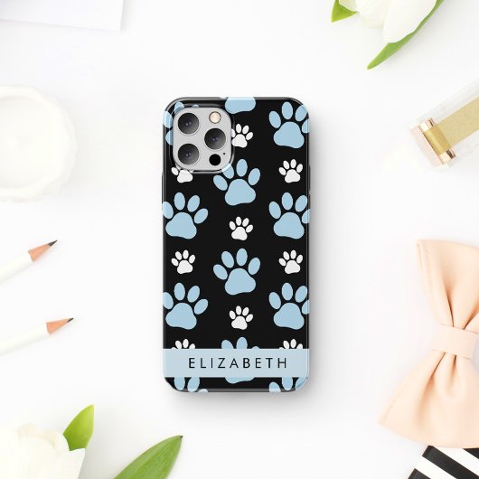 肉球の模様、青い肉球、犬の肉球、お名前 iPhone 16ケース