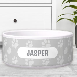 肉球ハート柄 グレー 名入れ ペット 犬 ボウル