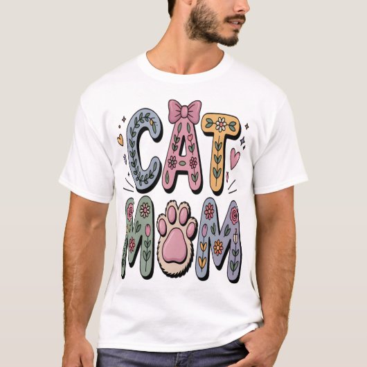 肉球フラワーキャットママ Tシャツ (正面)
