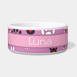 肉球プリントのピンクと赤いハートの名前 ボウル