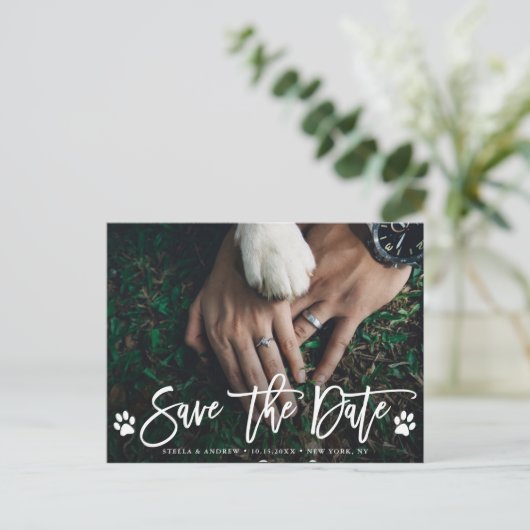 肉球プリントの結婚式・Save the Date写真 案内ポストカード (スタンド正面)