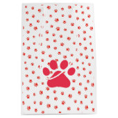 肉球プリント ペットラバー 犬 猫 赤 ギフト包装 楽しい ミディアムペーパーバッグ (正面)