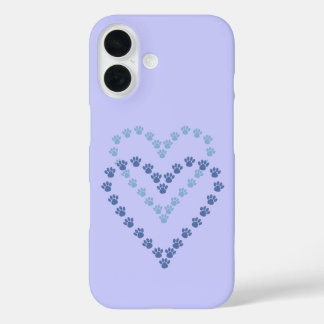 肉球プリント Case-Mate iPhone 16 カバー ブルー＆ラベンダー