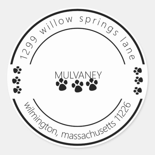 肉球 返送先住所ラベル 白 ラウンドシール (正面)