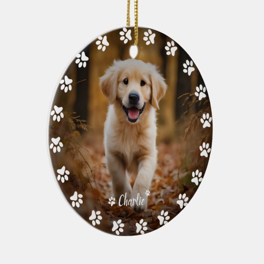 肉筆のプリントとカスタムかわいいペットの写真と名前 セラミックオーナメント (右)