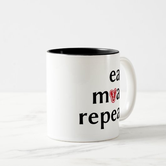 肉繰り返しのおもしろいな肉食獣のコーヒー・マグを食べて下さい ツートーンマグカップ (正面右)