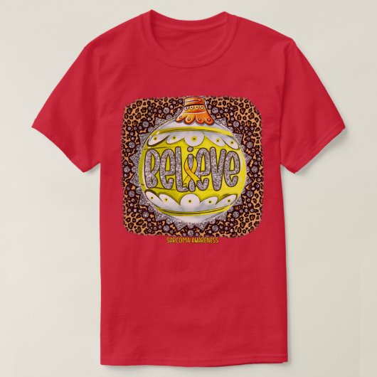 肉腫認識度信じオーナメントレオパードのクリスマス Tシャツ (デザイン正面)