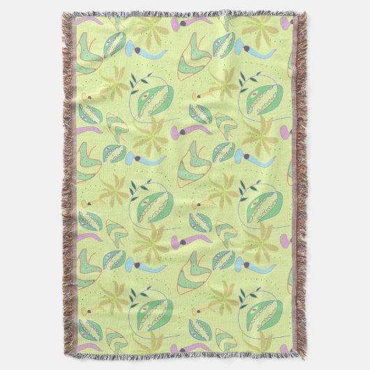 肉食おもしろい植物スケッチ継目パターン スローブランケット (正面縦)