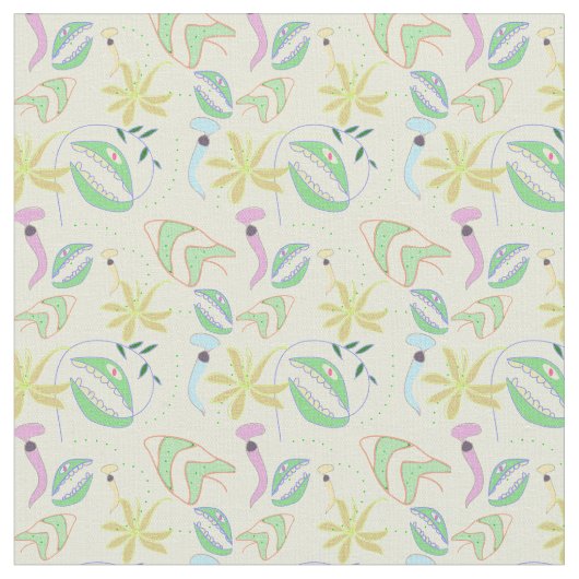 肉食おもしろい植物スケッチ継目パターン ファブリック (クローズアップ)