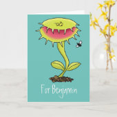 肉食おもしろい金星のハエの捕獲植物漫画 カード (黄色い花)