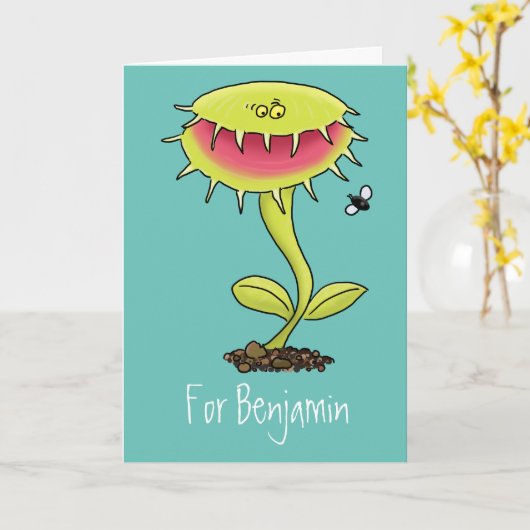 肉食おもしろい金星のハエの捕獲植物漫画 カード (黄色い花)