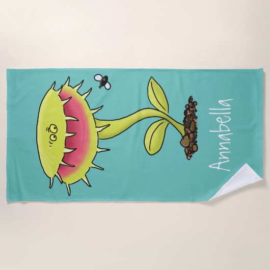 肉食おもしろい金星のハエの捕獲植物漫画 ビーチタオル (正面)