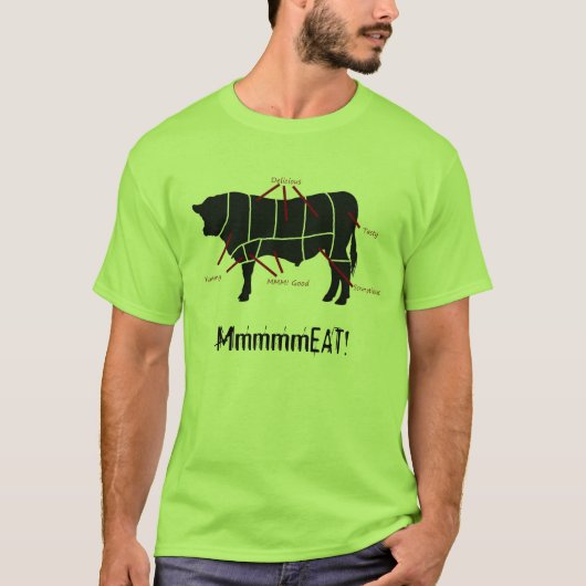 肉食べる人! おもしろいで風味がよいビーフは肉屋の図表を切ります Tシャツ (正面)