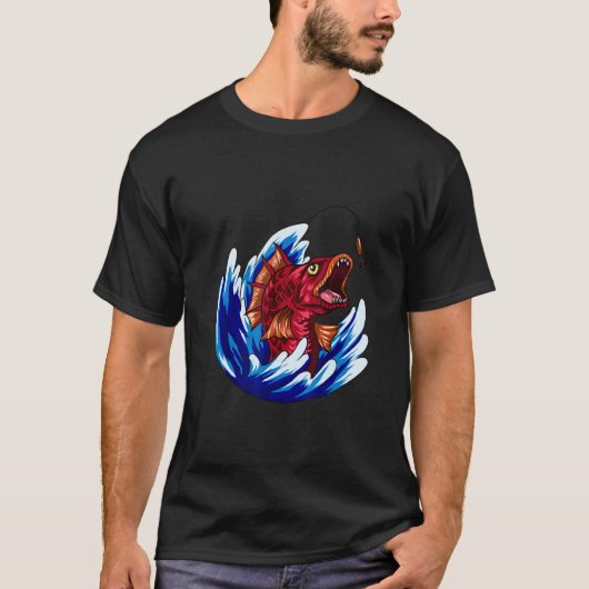 肉食魚釣りレトロ Tシャツ (正面)