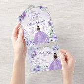 肌の濃い Lilac 紫のプリンセス キンセアニエラ オールインワン招待状 (貼ってはがせる)
