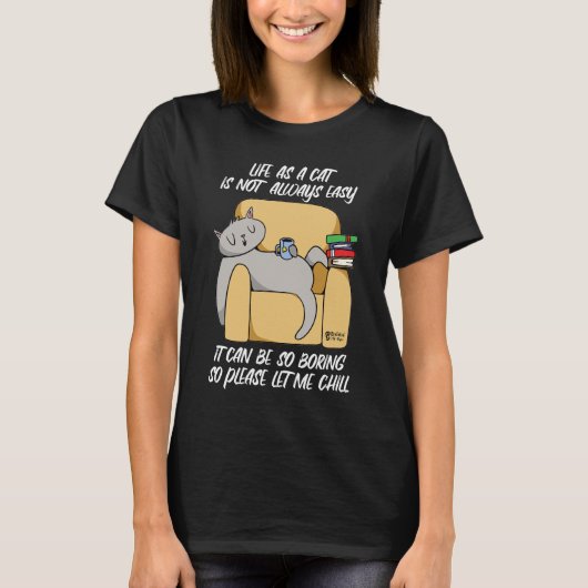 肌寒い猫女性ブラック Tシャツ (正面)