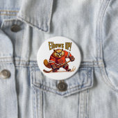 肘を上げろ！ホッケービーバー、カナダ国旗のメープルリーフ 缶バッジ (インサイチュ)