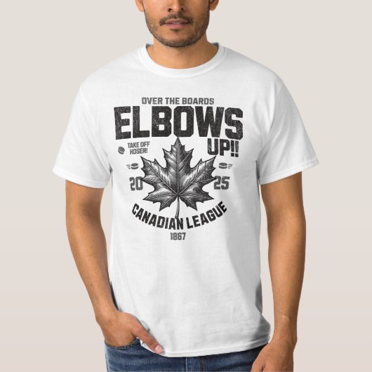 肘を上げろ！ボード上のカナダのホッケー文化 Tシャツ (正面)