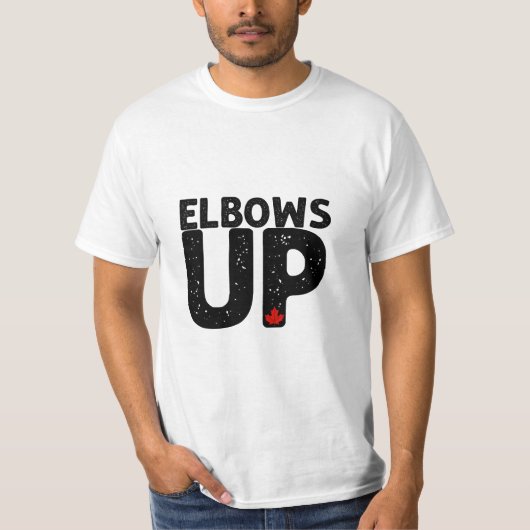 肘アップはっきりした動揺してタイポグラフィ Tシャツ (正面)