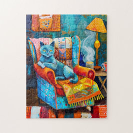 肘掛け椅子に居心地の良い猫 ジグソーパズル