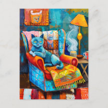 肘掛け椅子に居心地の良い猫