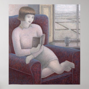 肘掛け椅子2009年の女の子の読書 ポスター