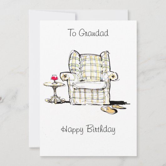 肘掛け椅子、スリッパおよびワインのバースデー・カード カード (正面)