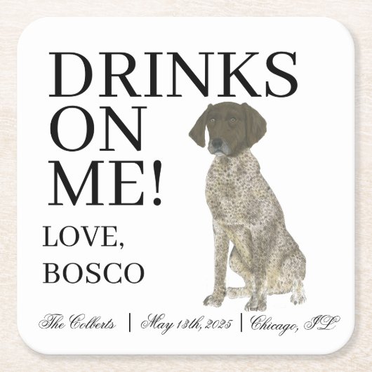 肝及び白ドイツ短焦点ポイン結婚ター スクエアペーパーコースター (正面)