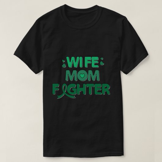 肝臓がん妻ママ戦闘緑のリボンがん Tシャツ (デザイン正面)