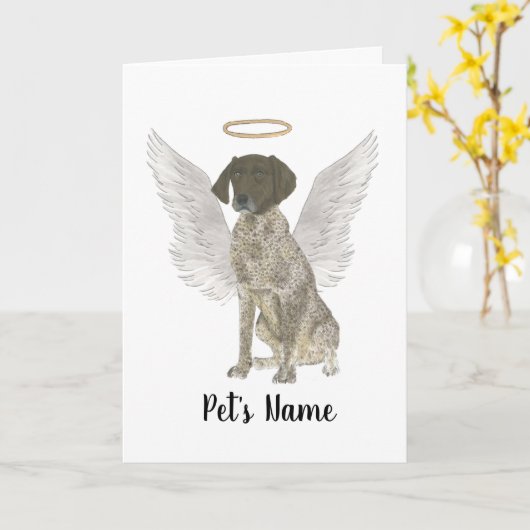 肝臓と白ドイツの短いポインタ悔やみや弔慰 カード (黄色い花)