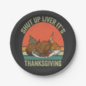 肝臓を閉じる感謝祭トルコおもしろいレトロ ペーパープレート (正面)