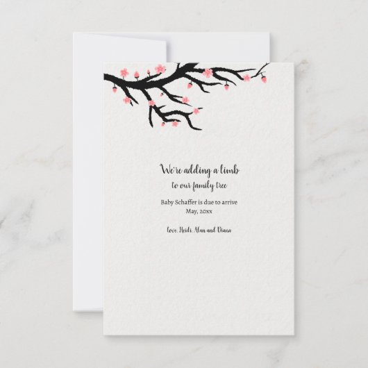 肢体妊娠の発表の追加 招待状 (正面)